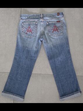 7 For All Mankind Light Blue Cropped Jeans with Red Pocket Stitch